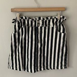 Native Daughters Black & White Stripe Cotton Paper Bag Skirt Cinch Waist Small